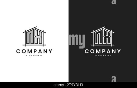 Initial NX home logo with creative house element in line art style vector design template. Stock Vector