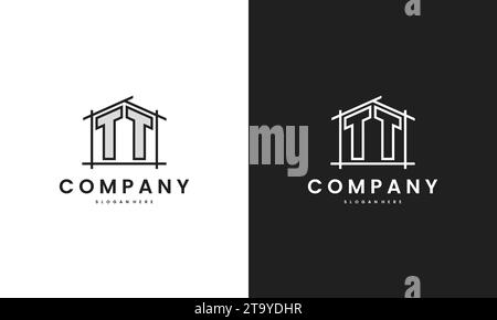 Initial TT home logo with creative house element in line art style vector design template. Stock Vector