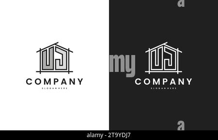 Initial UJ home logo with creative house element in line art style vector design template. Stock Vector