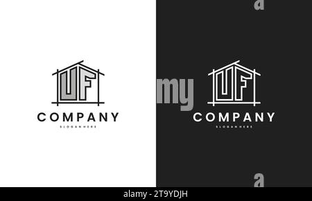 Initial UF home logo with creative house element in line art style vector design template. Stock Vector