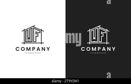 Initial WF home logo with creative house element in line art style vector design template. Stock Vector