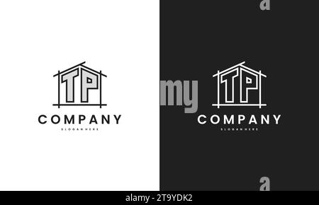 Initial TP home logo with creative house element in line art style vector design template. Stock Vector