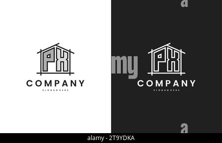 Initial PX home logo with creative house element in line art style vector design template. Stock Vector