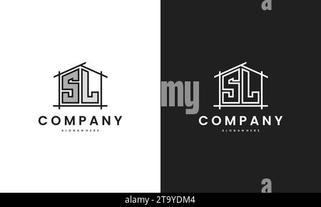 Initial SL home logo with creative house element in line art style vector design template. Stock Vector