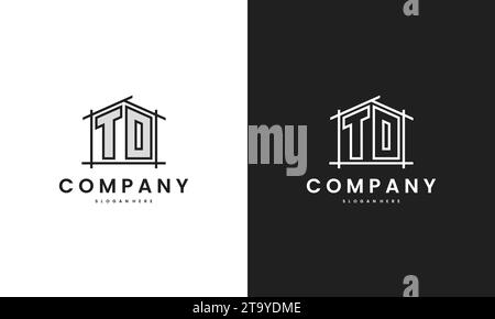 Initial TO home logo with creative house element in line art style vector design template. Stock Vector