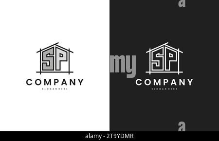 Initial SP home logo with creative house element in line art style vector design template. Stock Vector