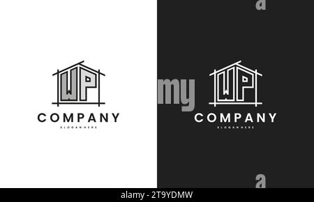 Initial WP home logo with creative house element in line art style vector design template. Stock Vector