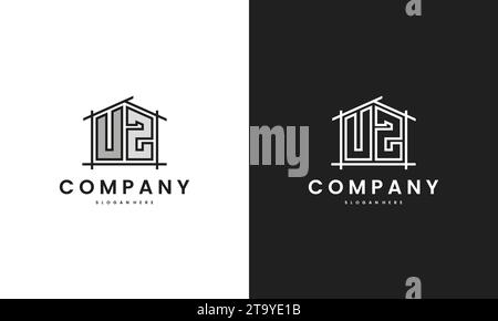 Initial UZ home logo with creative house element in line art style vector design template. Stock Vector