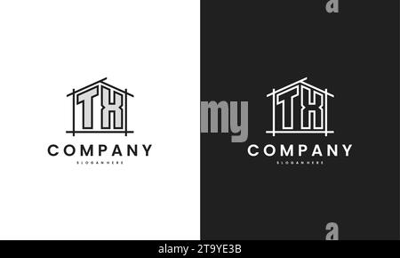 Initial TX home logo with creative house element in line art style vector design template. Stock Vector