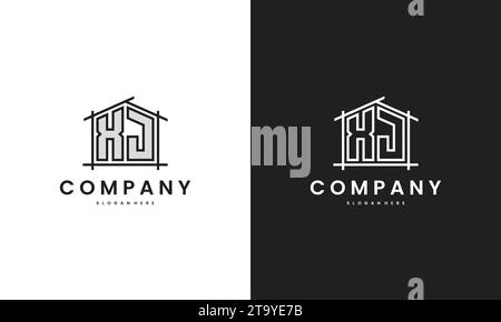 Initial XJ home logo with creative house element in line art style vector design template. Stock Vector