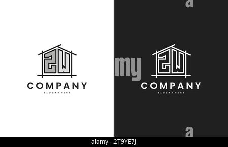 Initial ZW home logo with creative house element in line art style vector design template. Stock Vector
