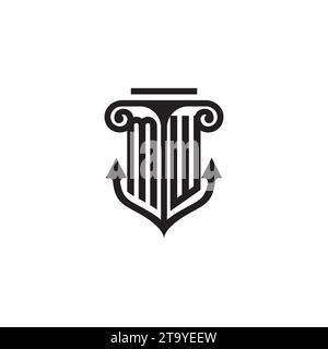 MW pillar and anchor combination concept logo in high quality design Stock Vector