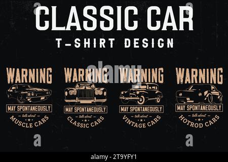 Vintage Classic Car T-shirts Designs Bundle. Stock Vector