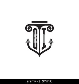 OI pillar and anchor combination concept logo in high quality design Stock Vector