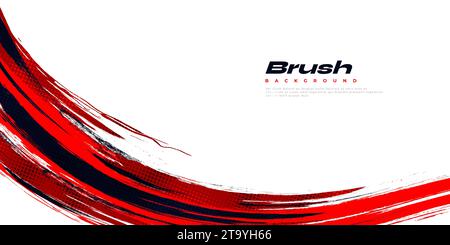 Abstract Red and Black Brush Background with Halftone Effect. Brush Stroke Illustration for Banner, Poster, or Sports Background. Scratch and Texture Stock Vector