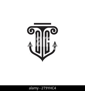 OG pillar and anchor combination concept logo in high quality design Stock Vector