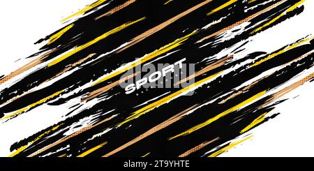 Abstract Black and Yellow Brush Background with Halftone Effect. Brush Stroke Illustration for Banner, Poster, or Sports Background Stock Vector