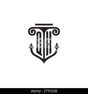 QK pillar and anchor combination concept logo in high quality design Stock Vector