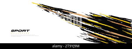Abstract Black and Yellow Brush Background with Halftone Effect. Brush Stroke Illustration for Banner, Poster, or Sports Background Stock Vector