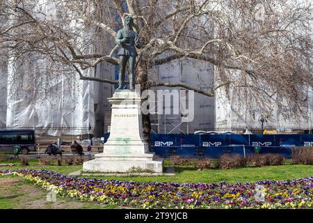 BUDAPEST, HUNGARY - MARTH 13, 2023: This is a monument to Balint Balassi in the Kodaly Korond Square. Stock Photo
