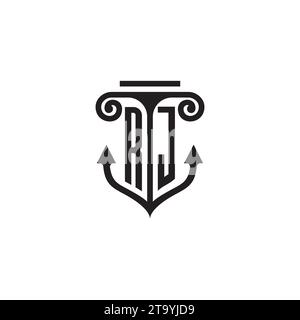 RJ pillar and anchor combination concept logo in high quality design Stock Vector