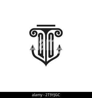 QO pillar and anchor combination concept logo in high quality design Stock Vector