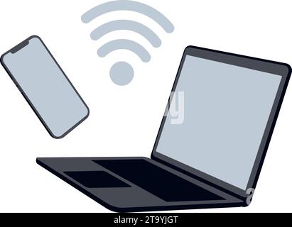 Laptop and mobile phone with wi-fi symbol. Wireless technology devices concept Stock Vector