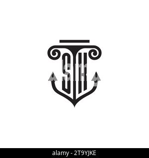 SK pillar and anchor combination concept logo in high quality design Stock Vector