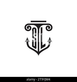 SL pillar and anchor combination concept logo in high quality design Stock Vector