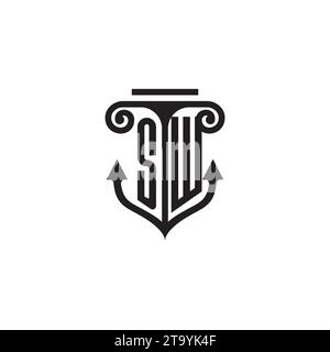 SW pillar and anchor combination concept logo in high quality design Stock Vector