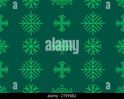 Winter seamless pattern with snowflakes on a green background. Geometric snowflakes of different shapes. Design for wallpaper, wrapping paper, banners Stock Vector