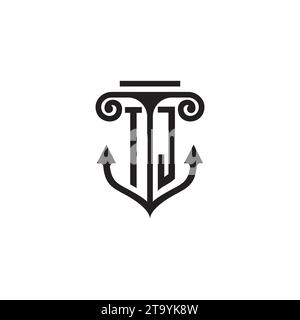 TJ pillar and anchor combination concept logo in high quality design Stock Vector