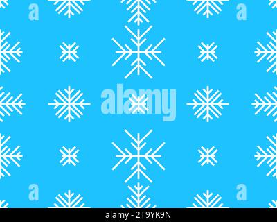 Winter seamless pattern with white snowflakes on a blue background. Geometric snowflakes of different shapes. Design for wallpaper, wrapping paper, ba Stock Vector
