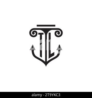 TL pillar and anchor combination concept logo in high quality design Stock Vector
