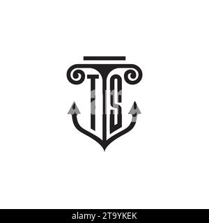TS pillar and anchor combination concept logo in high quality design Stock Vector