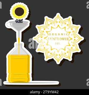 Illustration on theme liquid oil in large glass bottle for cooking food, big glass bottle consisting of fresh useful oil to cooking nutrition, oil fro Stock Vector