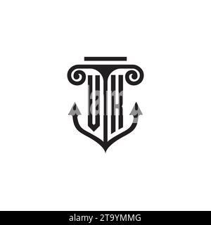 VK pillar and anchor combination concept logo in high quality design Stock Vector