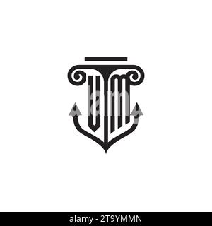 VM pillar and anchor combination concept logo in high quality design Stock Vector