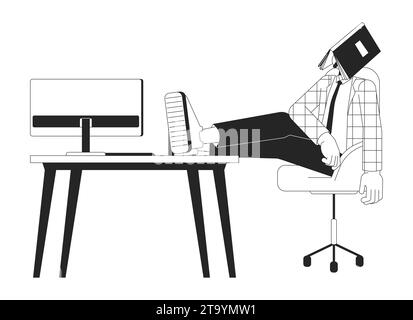 Office worker napping at workplace black and white 2D line cartoon character Stock Vector