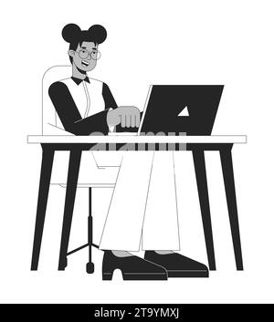 Engaged office worker female black and white 2D line cartoon character Stock Vector