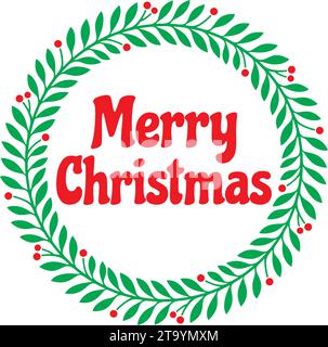 Merry Christmas Holly Berry Wreath frame. Vector Illustration. New Year Icon. Stock Vector