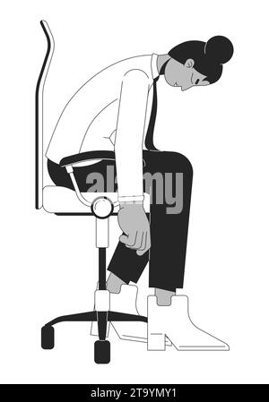 Black female employee falling asleep on office chair black and white 2D line cartoon character Stock Vector