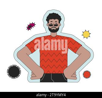 Black bearded man protected from infectious diseases 2D linear cartoon character Stock Vector