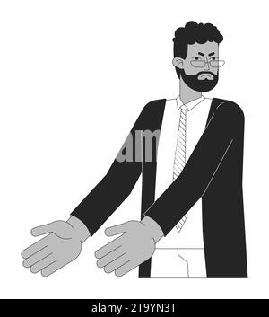 Black bearded boss arguing black and white 2D line cartoon character Stock Vector