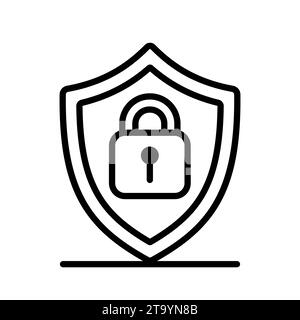 Security shield with padlock icon. Linear icon of shield and padlock. Symbol of security, protection and privacy. Vector illustration Stock Vector