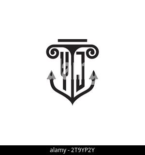 YJ pillar and anchor combination concept logo in high quality design Stock Vector