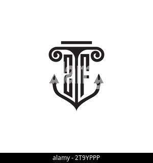 ZF pillar and anchor combination concept logo in high quality design Stock Vector