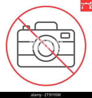 No camera line icon, prohibition and forbidden, no photography sign, vector graphics, editable stroke outline sign, eps 10. Stock Vector