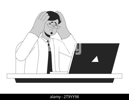 Adult indian fatigue businessman black and white 2D line cartoon character Stock Vector