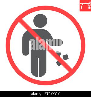 No littering glyph icon, prohibition and forbidden, do not litter sign, vector graphics, editable stroke solid sign, eps 10. Stock Vector